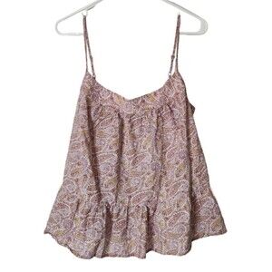 J Crew Womens M Sleeveless Tank Top Paisley Ruffle Hem Spaghetti Straps Cotton